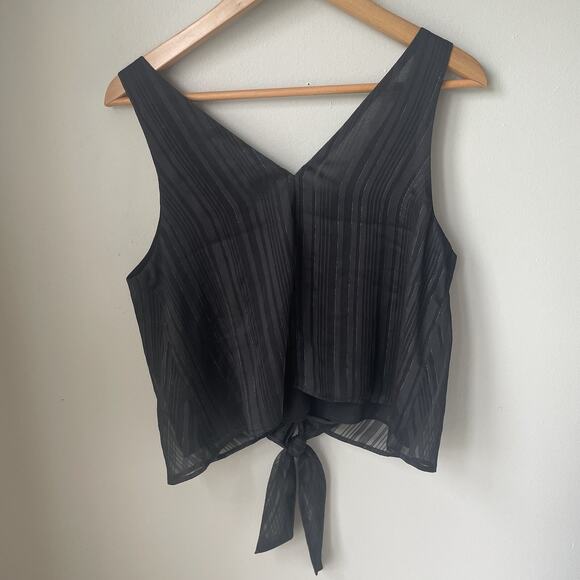 NWT EXPRESS Tank Top Womens Size Medium Black Sheer Stripes Knot Tie - Picture 4 of 7